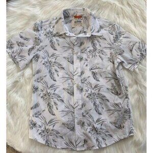 Urban Pipeline White Gray Floral Button Down Short Sleeve Shirt Boys Size Large